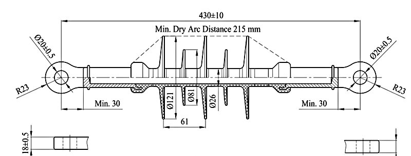 25kV Polymer suspension insulator drawing and specification