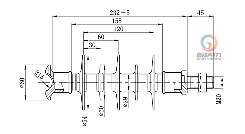 11 kV polymer pin insulator technical drawing and specifications