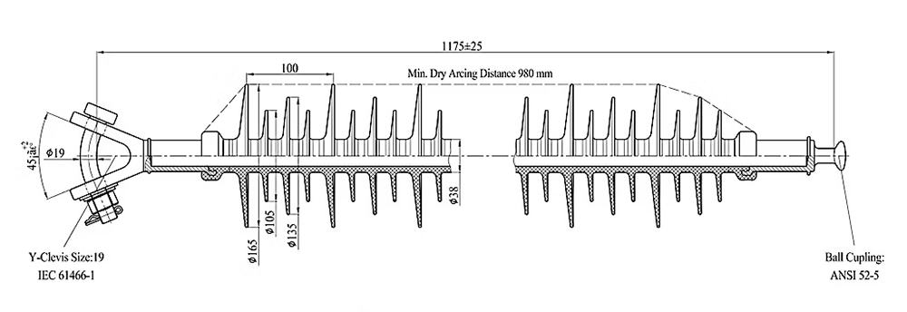 115kV Composite Suspension Insulator technical drawing